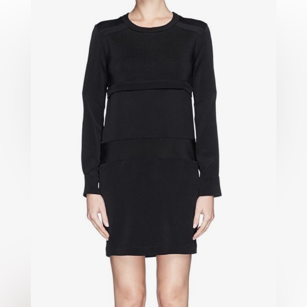IRO Amata Black Silk Paneled Long Sleeve Mini‎ Dress SZ 40 or US 8